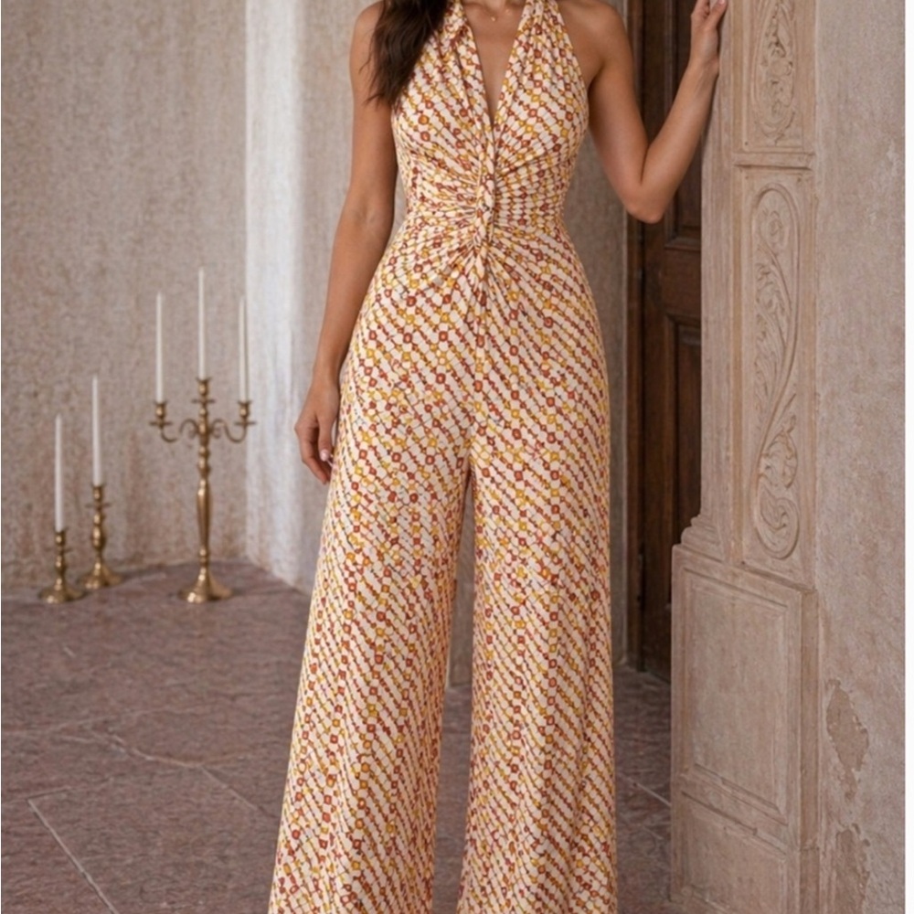 Free People Orange Shayla Halter Jumpsuit
